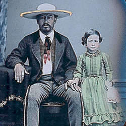 Fotógrafo no identificado, Charro sentado con niña, México, 1860, Ambrotipo coloreado, CONACULTA-INBA, Museo de Arte Moderno 
